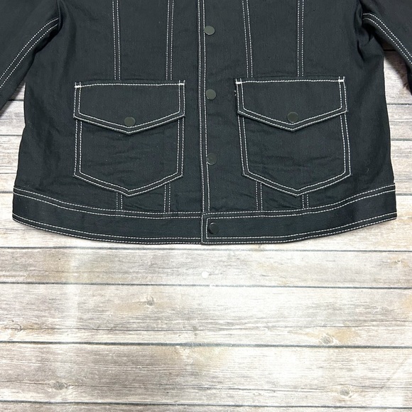 Maison Margiela Black Denim White Stitching Snap Button Spread Collar Jacket 50 - Picture 3 of 15